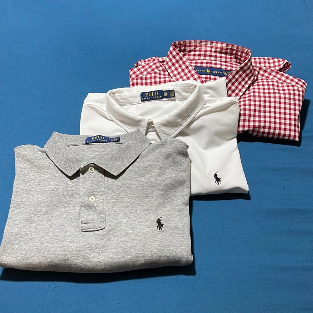 Lot of Three Ralph Lauren Polo Shirts (2 Polo, 1 Dress Shirt)